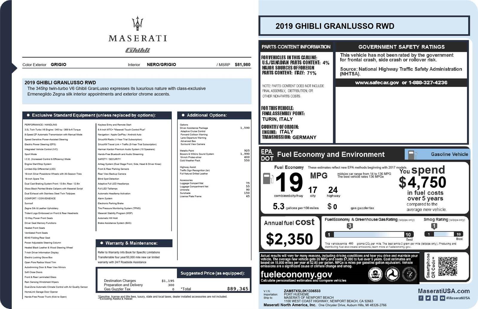 Used 2019 Maserati Ghibli GranLusso RWD image 5