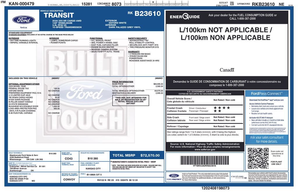 Used 2024 Ford Transit 250 148 High Roof Extended AWD w/ Load Area Protection Package image 23