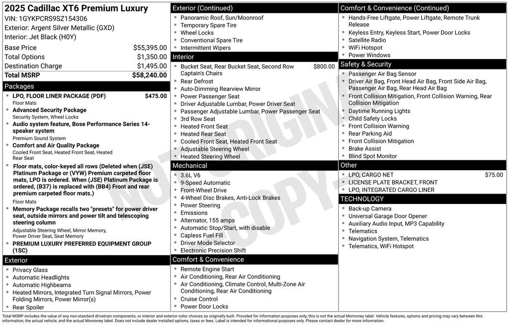 New 2025 Cadillac XT6 Premium Luxury w/ LPO, Floor Liner Package FWD image 42