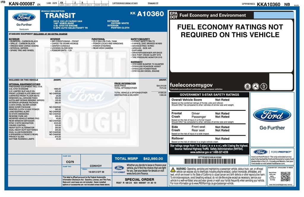 Used 2019 Ford Transit 150 148 Low Roof w/ Exterior Upgrade Package RWD image 6