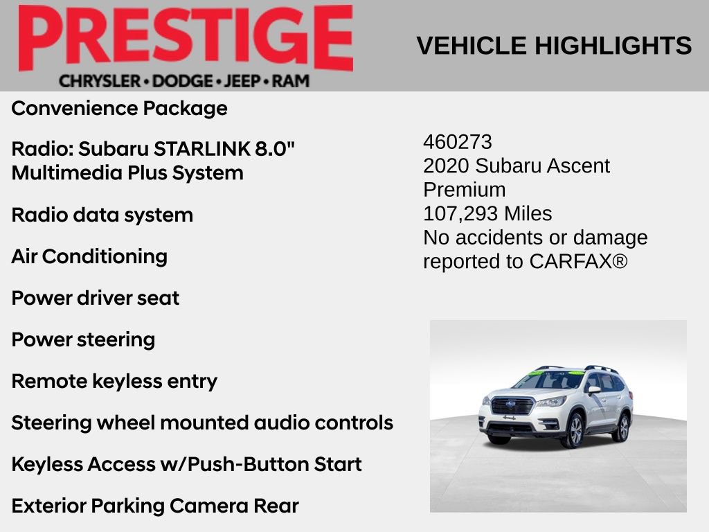 Used 2020 Subaru Ascent Premium w/ Convenience Package AWD/4WD image 2