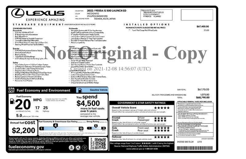 Used 2022 Lexus IS 500 w/ Accessory Package RWD image 2