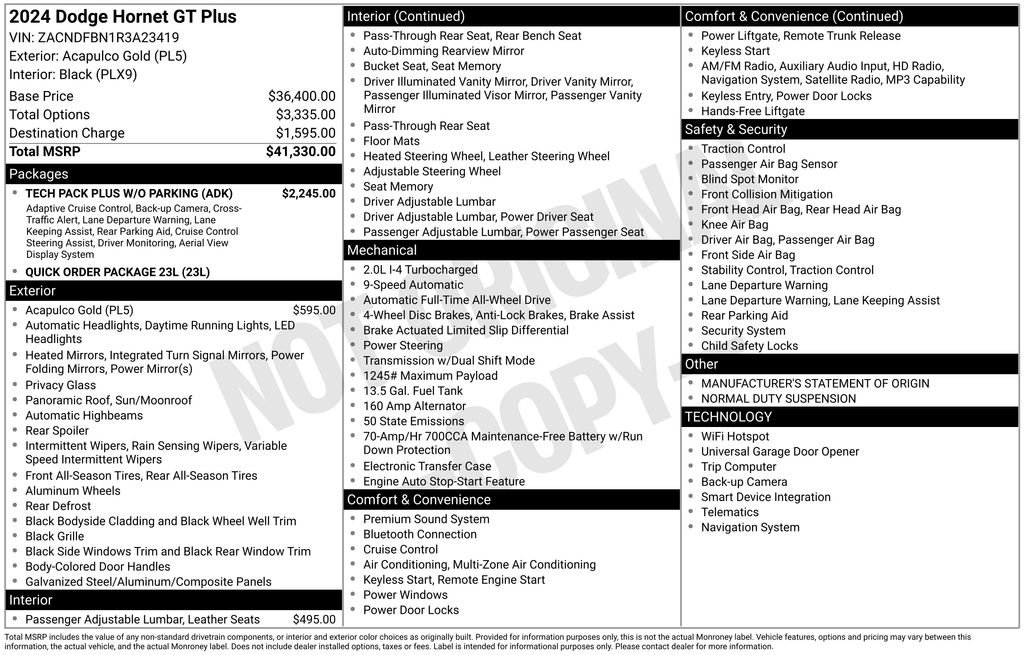 Certified 2024 Dodge Hornet GT Plus w/ Tech Pack Plus w/o Parking image 26