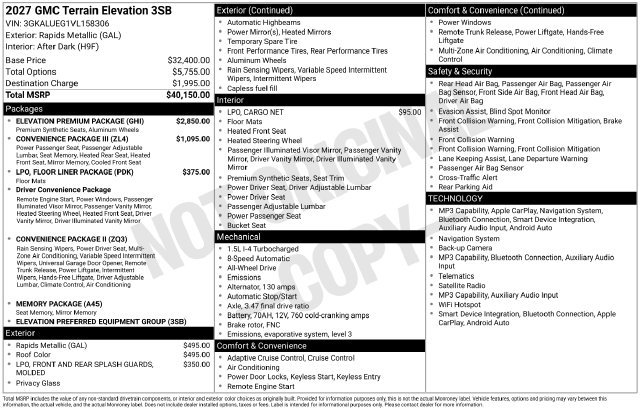 New 2027 GMC Terrain Elevation w/ Elevation Premium Package AWD/4WD image 23