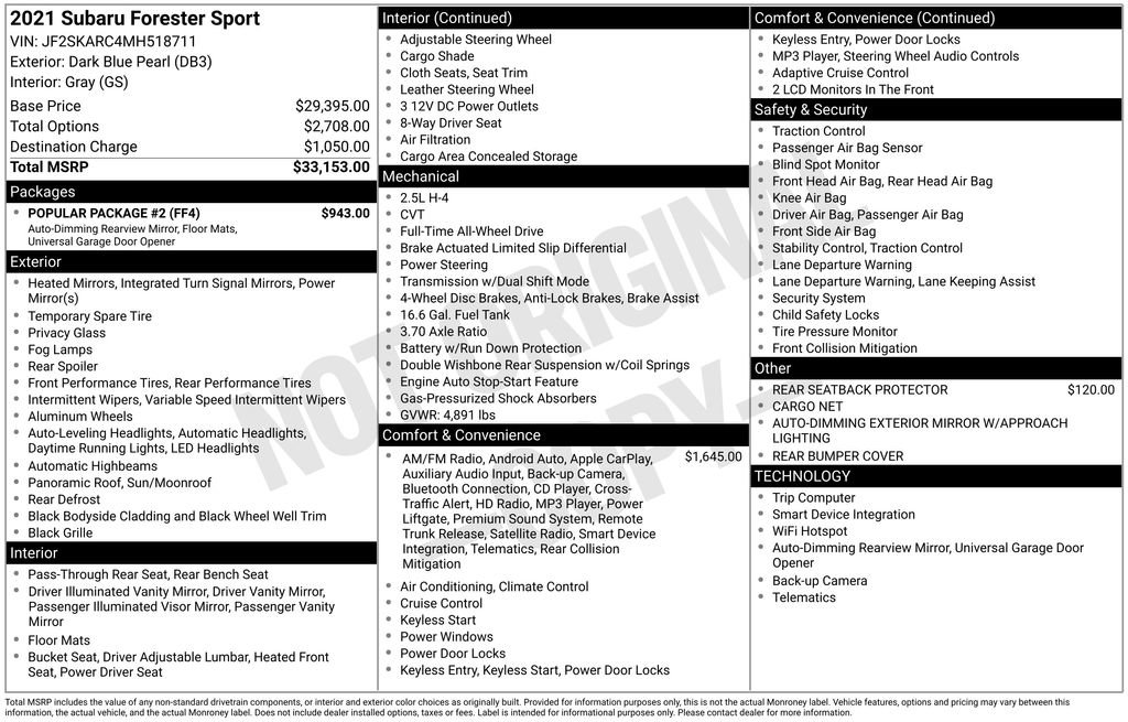 Used 2021 Subaru Forester Sport w/ Popular Package #2 image 31