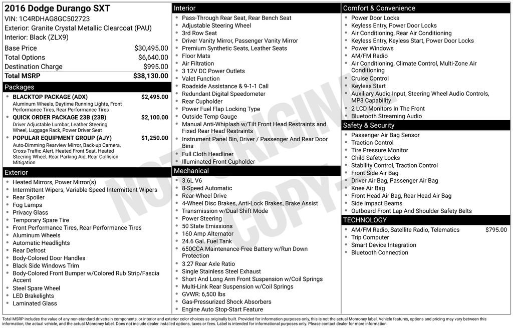 Used 2016 Dodge Durango SXT w/ Blacktop Package image 1