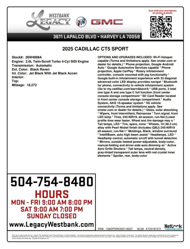 Used 2025 Cadillac CT5 Sport w/ Platinum Package RWD image 29