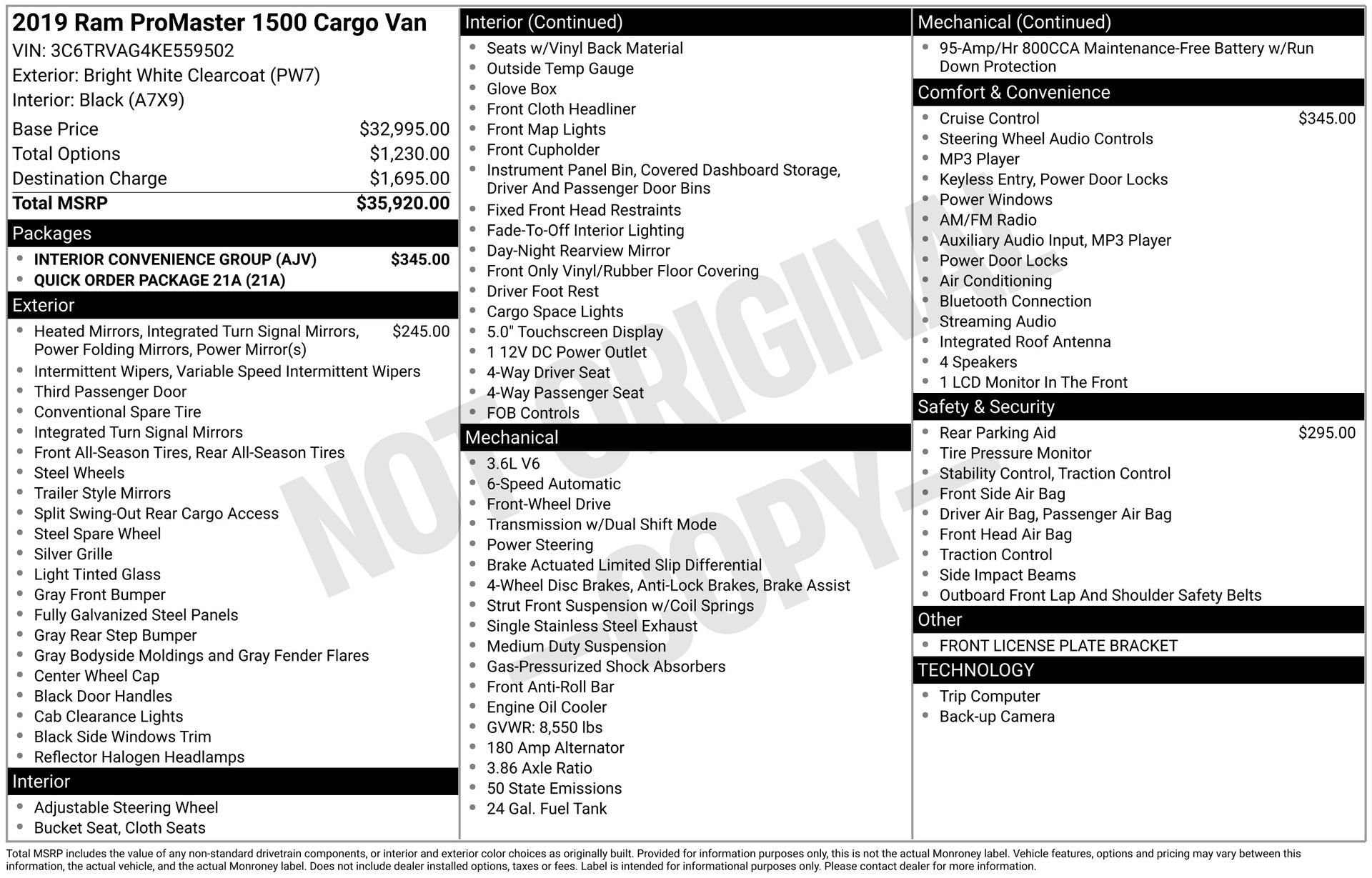 Used 2019 RAM ProMaster 1500 w/ Interior Convenience Group image 4
