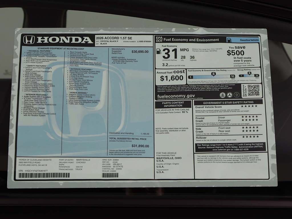 New 2026 Honda Accord SE image 24