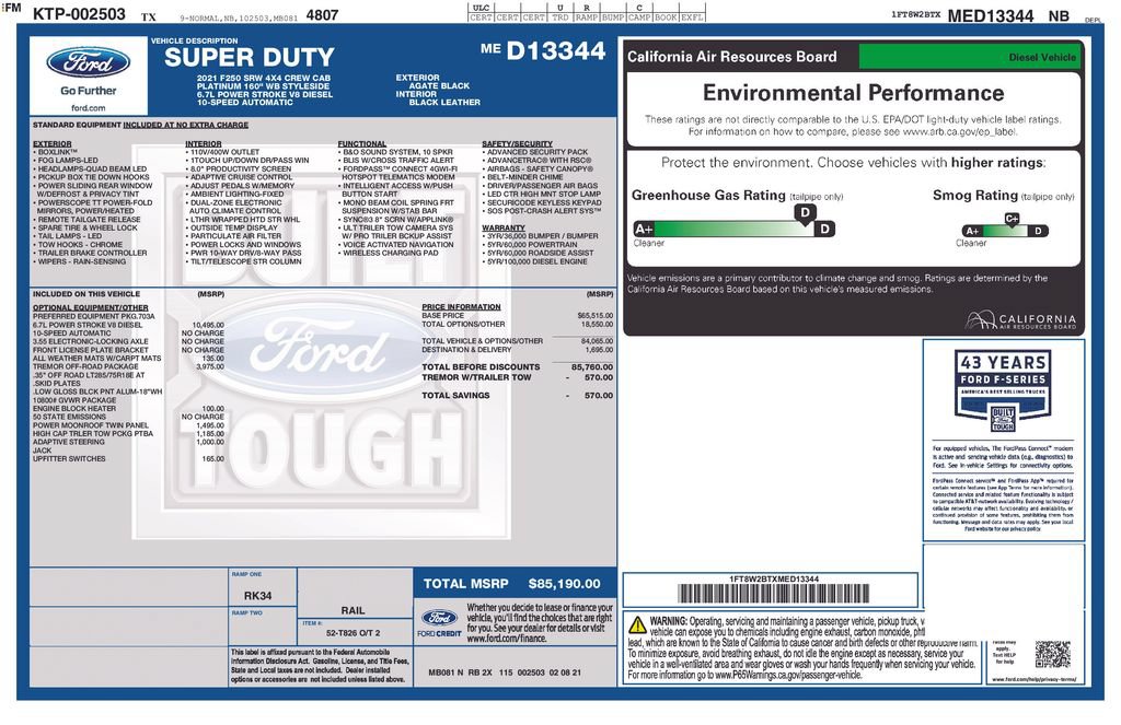 Used 2021 Ford F250 Platinum w/ Tremor Off-Road Package AWD/4WD image 4