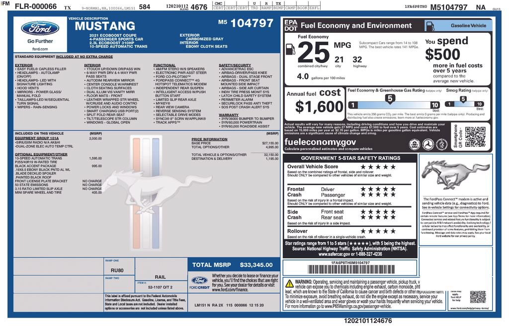 Certified 2021 Ford Mustang Coupe w/ Equipment Group 101A RWD image 28