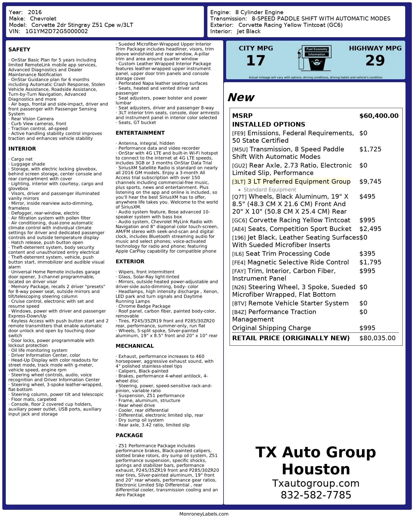 Used 2016 Chevrolet Corvette Stingray Coupe w/ 3LT Preferred Equipment Group RWD image 3