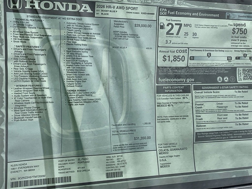 New 2026 Honda HR-V Sport image 32