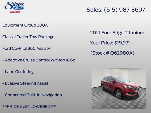 Certified 2021 Ford Edge Titanium w/ Class II Trailer Tow Package AWD/4WD image 8
