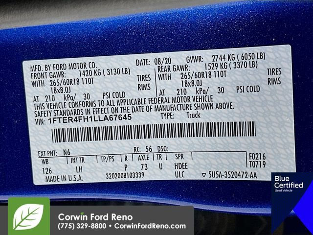 Certified 2020 Ford Ranger XLT w/ Equipment Group 301A Mid image 34