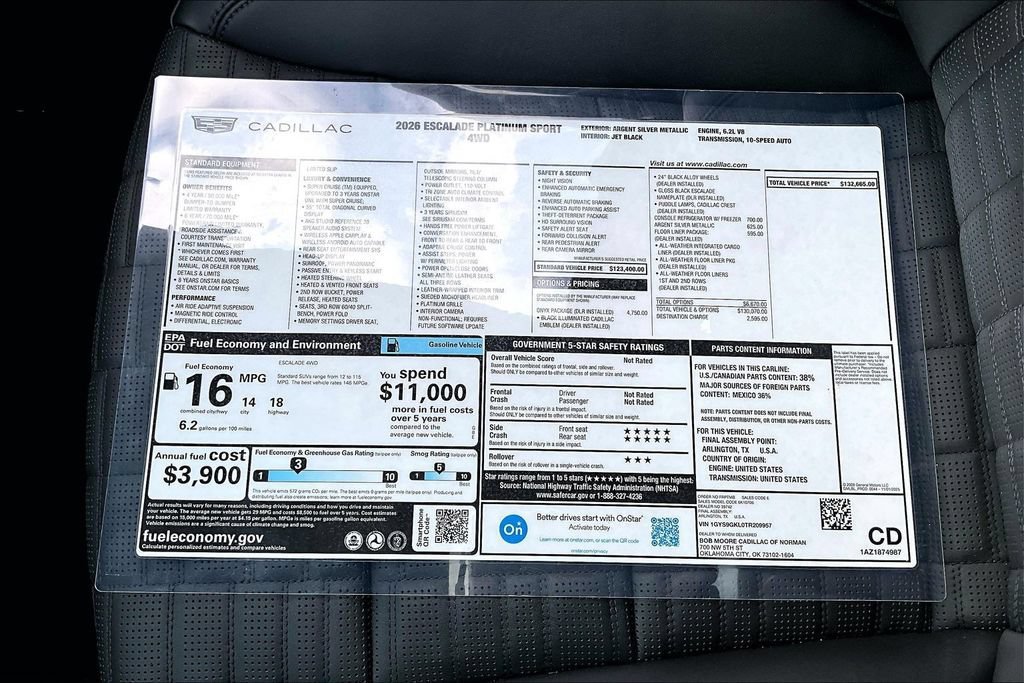 New 2026 Cadillac Escalade Platinum Sport w/ LPO, ONYX Package AWD/4WD image 14