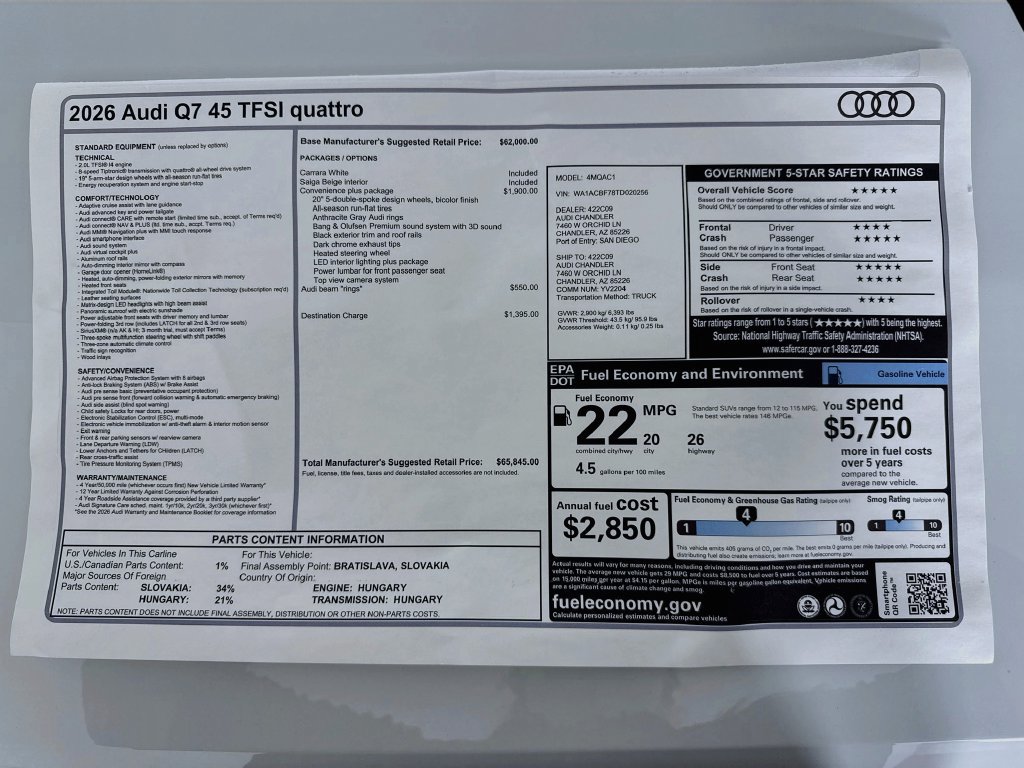 New 2026 Audi Q7 2.0T Premium AWD/4WD image 9