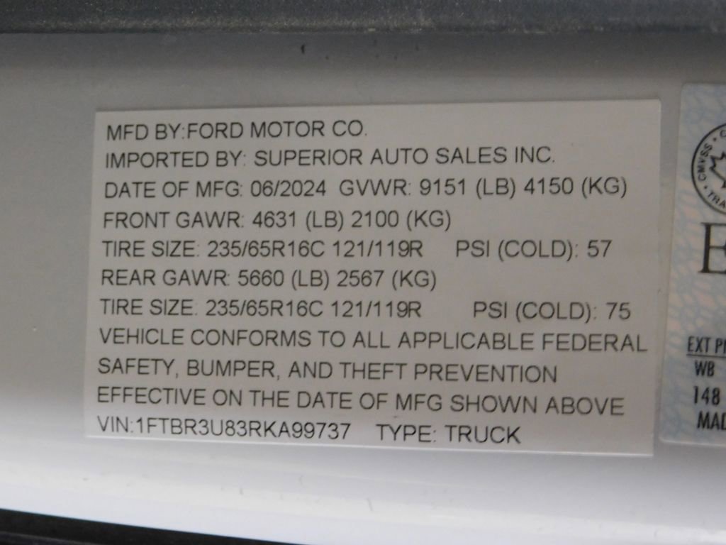 Used 2024 Ford Transit 250 148 High Roof Extended AWD w/ Load Area Protection Package image 93