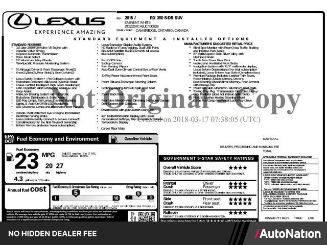Used 2018 Lexus RX 350 FWD w/ Premium Package