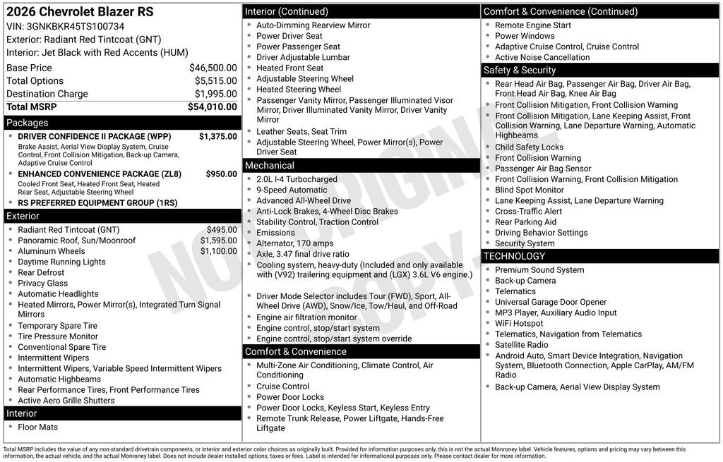 Certified 2026 Chevrolet Blazer RS w/ Driver Confidence II Package AWD/4WD image 2