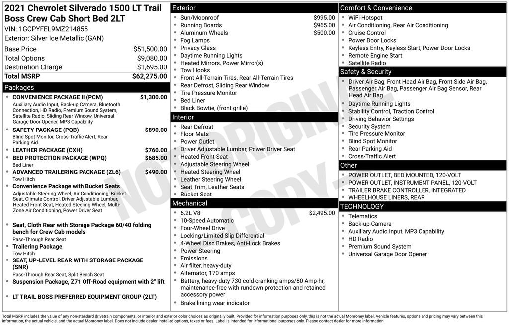 Used 2021 Chevrolet Silverado 1500 LT Trail Boss w/ Convenience Package II AWD/4WD image 56