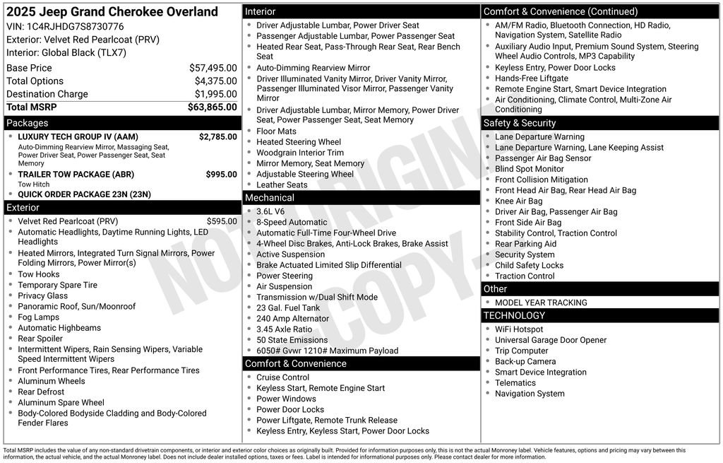 New 2025 Jeep Grand Cherokee Overland w/ Luxury Tech Group IV image 5