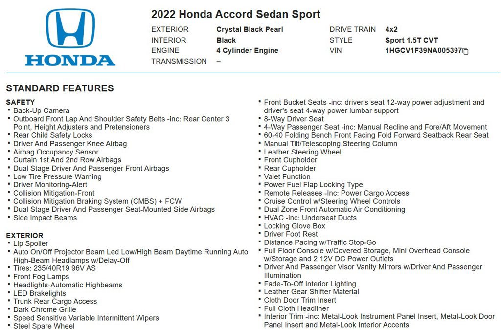 Used 2022 Honda Accord Sport image 16