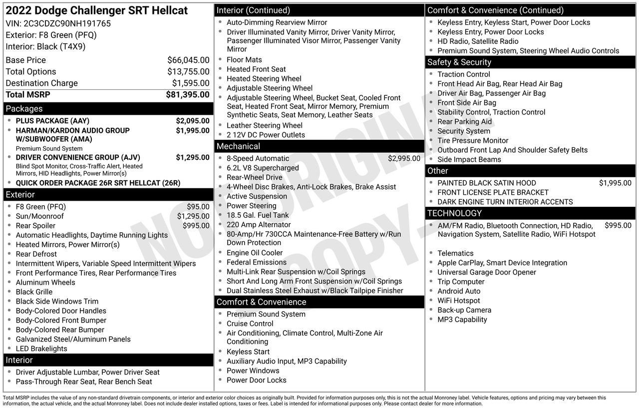 Used 2022 Dodge Challenger SRT Hellcat w/ Plus Package RWD image 50