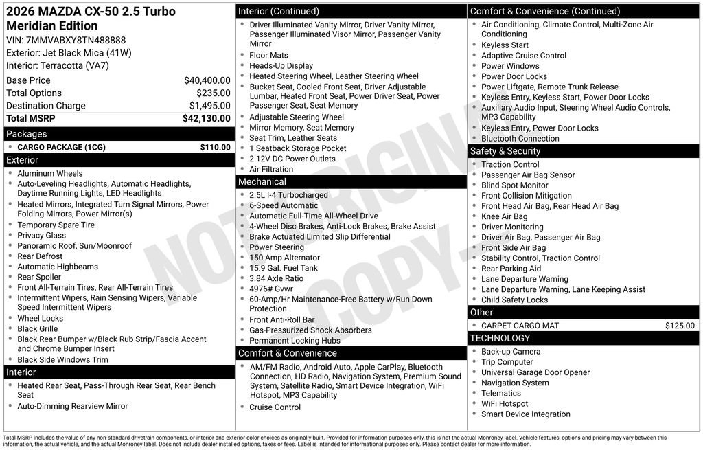 New 2026 MAZDA CX-50 Meridian Edition w/ Cargo Package image 10
