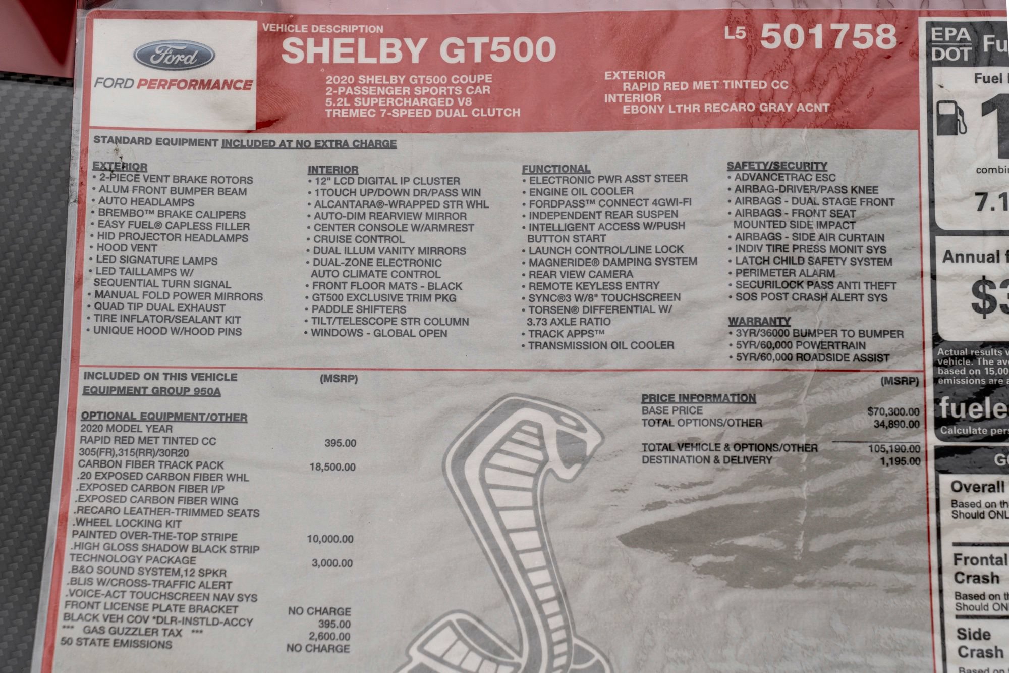 Used 2020 Ford Mustang Shelby GT500 w/ Carbon Fiber Track Pack RWD image 63