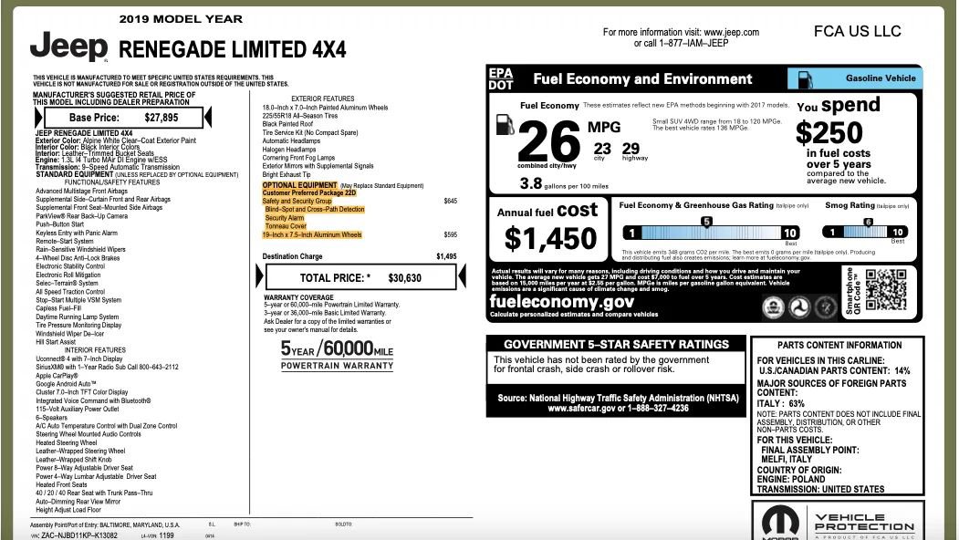 Used 2019 Jeep Renegade Limited w/ Safety and Security Group image 2