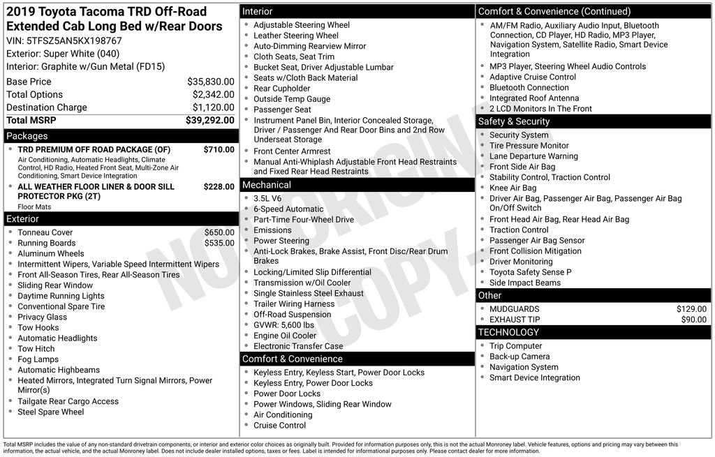 Used 2019 Toyota Tacoma TRD Off-Road w/ TRD Premium Off Road Package image 15