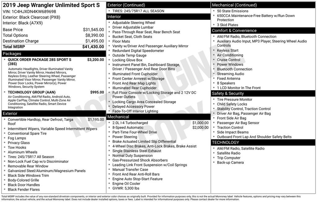 Used 2019 Jeep Wrangler Unlimited Sport S image 15