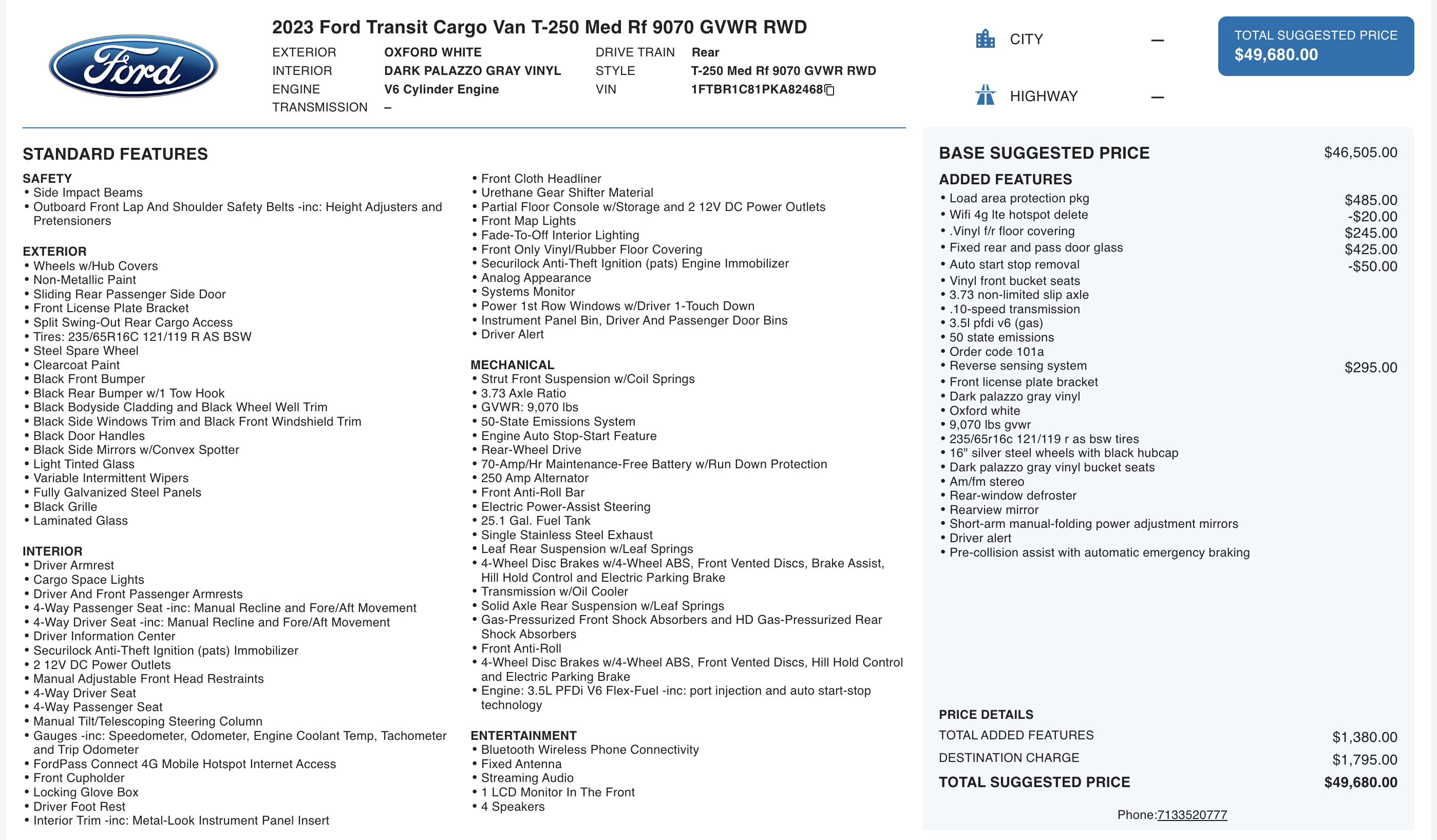 Used 2023 Ford Transit 250 Medium Roof w/ Load Area Protection Package RWD image 4