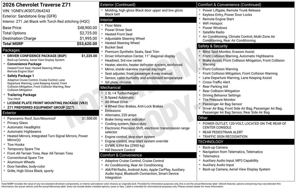 New 2026 Chevrolet Traverse Z71 w/ Driver Confidence Package AWD/4WD image 26