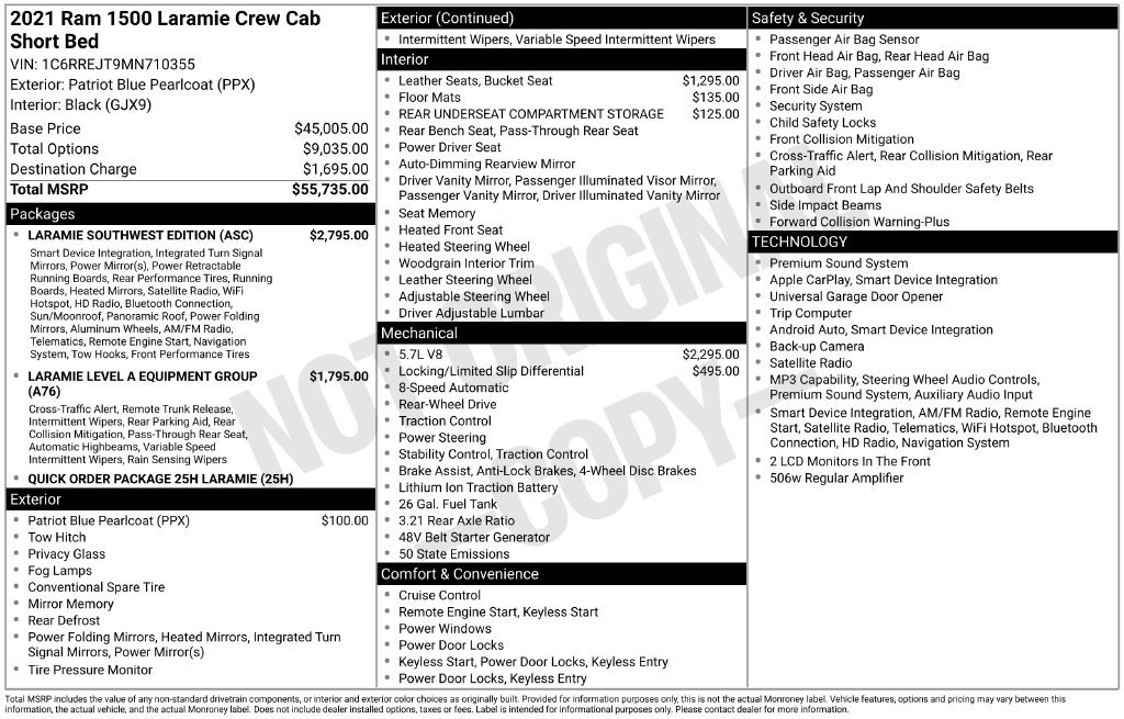 Used 2021 RAM 1500 Laramie w/ Laramie Southwest Edition RWD image 6