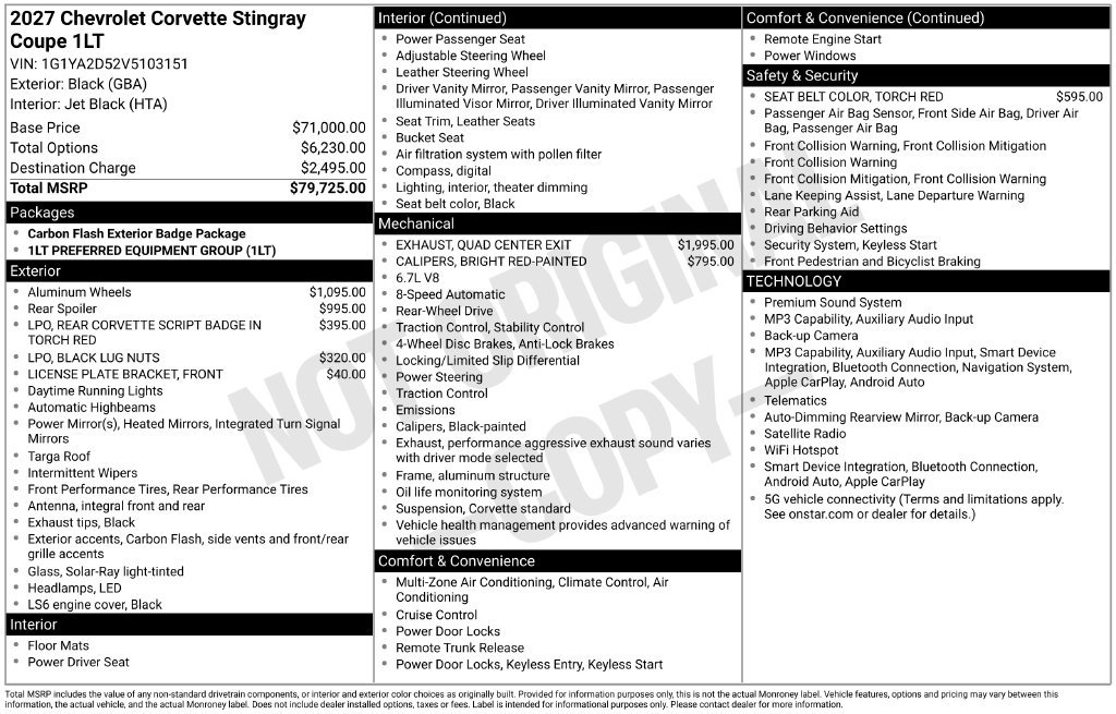 New 2027 Chevrolet Corvette Stingray Coupe w/ 1LT RWD image 8
