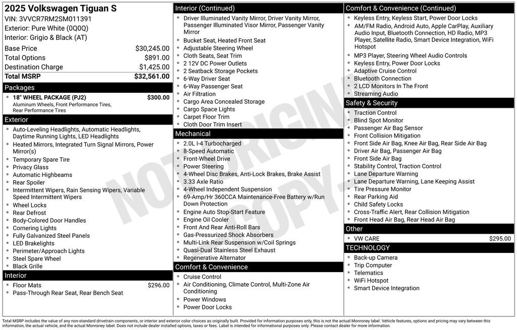 Used 2025 Volkswagen Tiguan S w/ 18" Wheel Package image 7