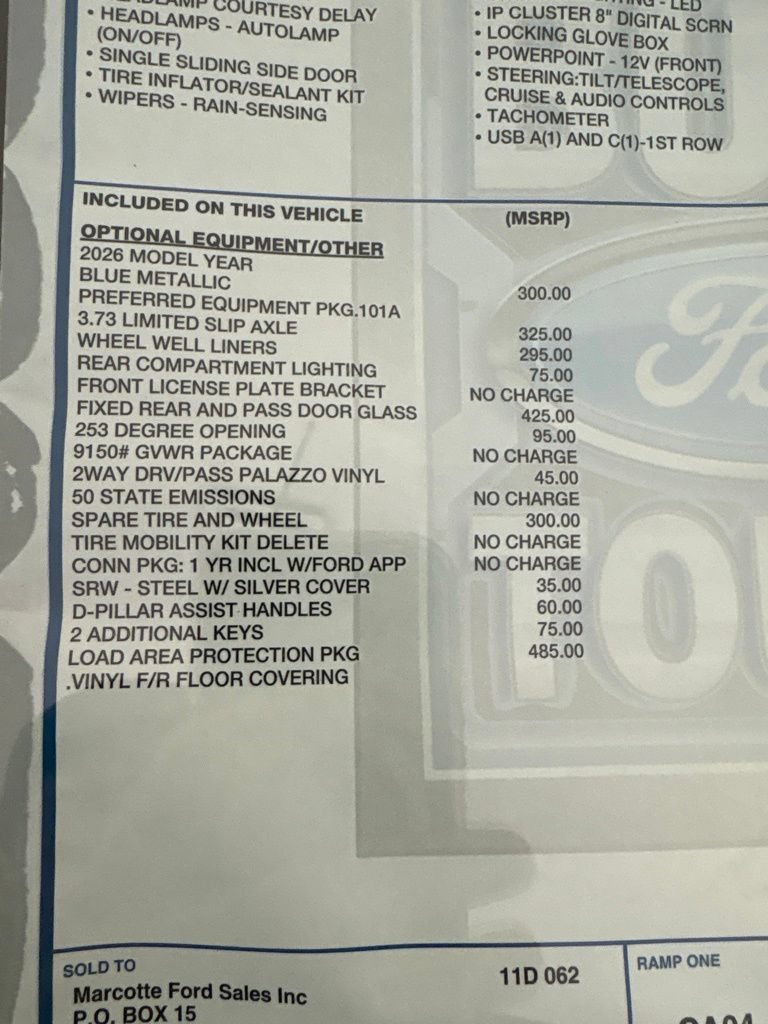 New 2026 Ford Transit 250 Low Roof w/ Load Area Protection Package RWD image 22