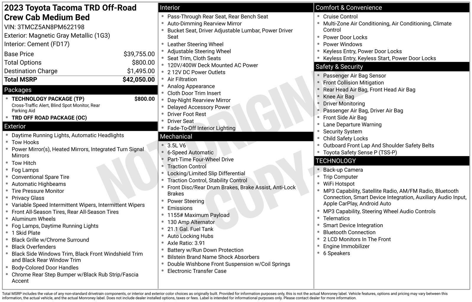 Used 2023 Toyota Tacoma TRD Off-Road w/ Technology Package AWD/4WD image 47