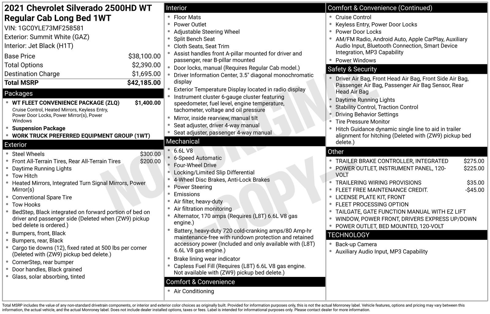 Used 2021 Chevrolet Silverado 2500 W/T w/ WT Fleet Convenience Package image 6