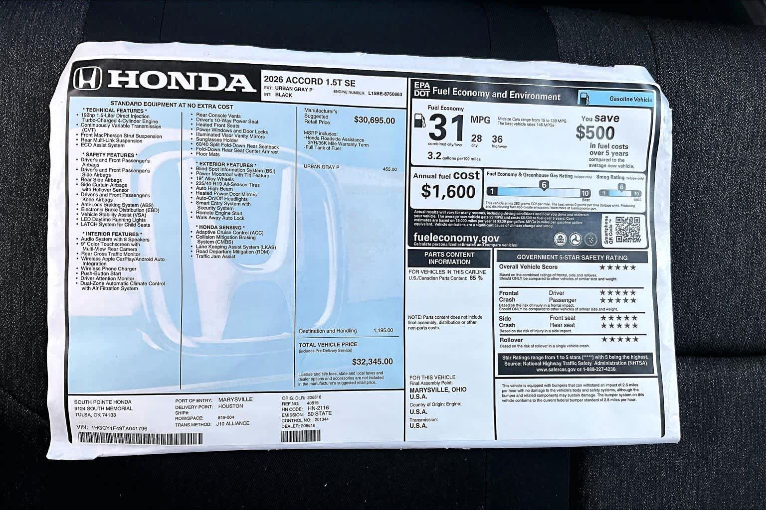 New 2026 Honda Accord SE image 21
