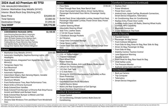 Used 2024 Audi A3 2.0T Premium w/ Convenience Package FWD image 33