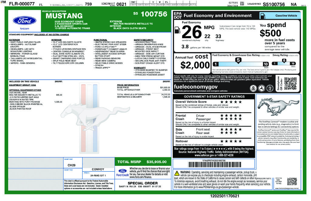 Certified 2025 Ford Mustang Coupe w/ Mustang Nite Pony Package RWD image 8