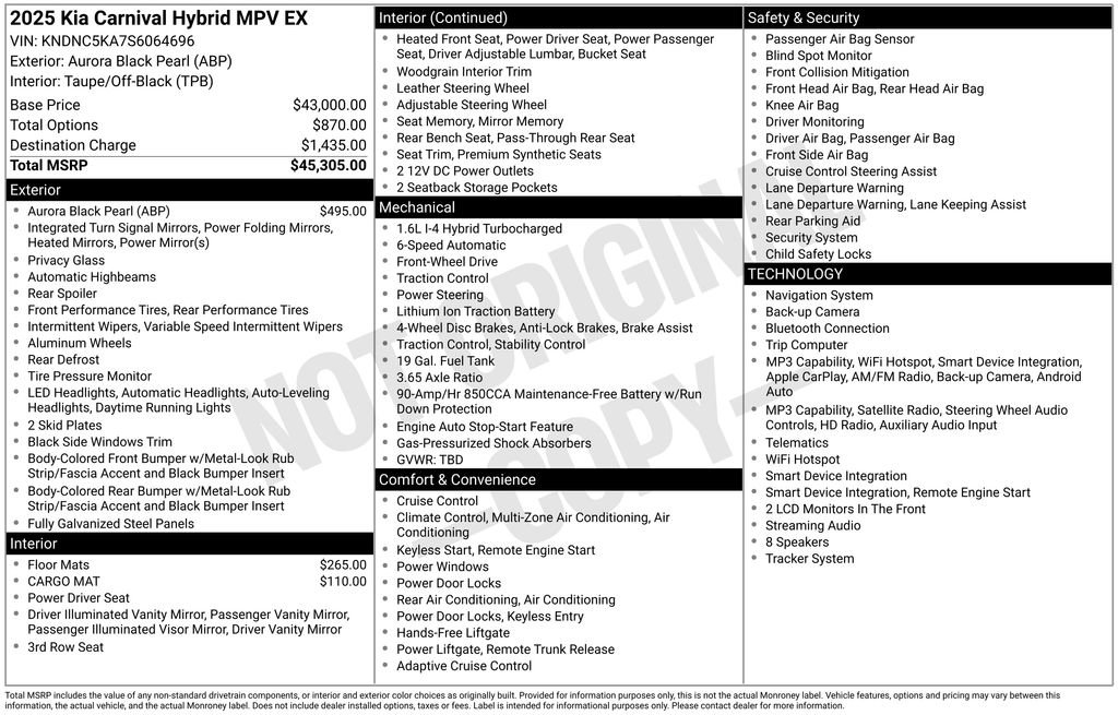Used 2025 Kia Carnival EX FWD image 9