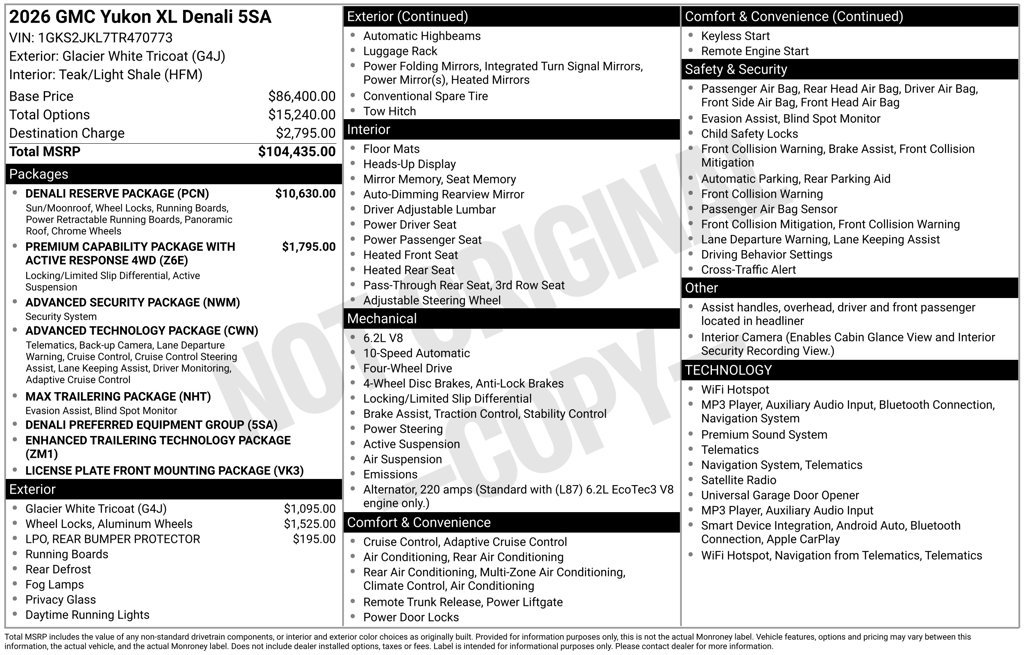 New 2026 GMC Yukon XL Denali w/ Denali Reserve Package AWD/4WD image 12