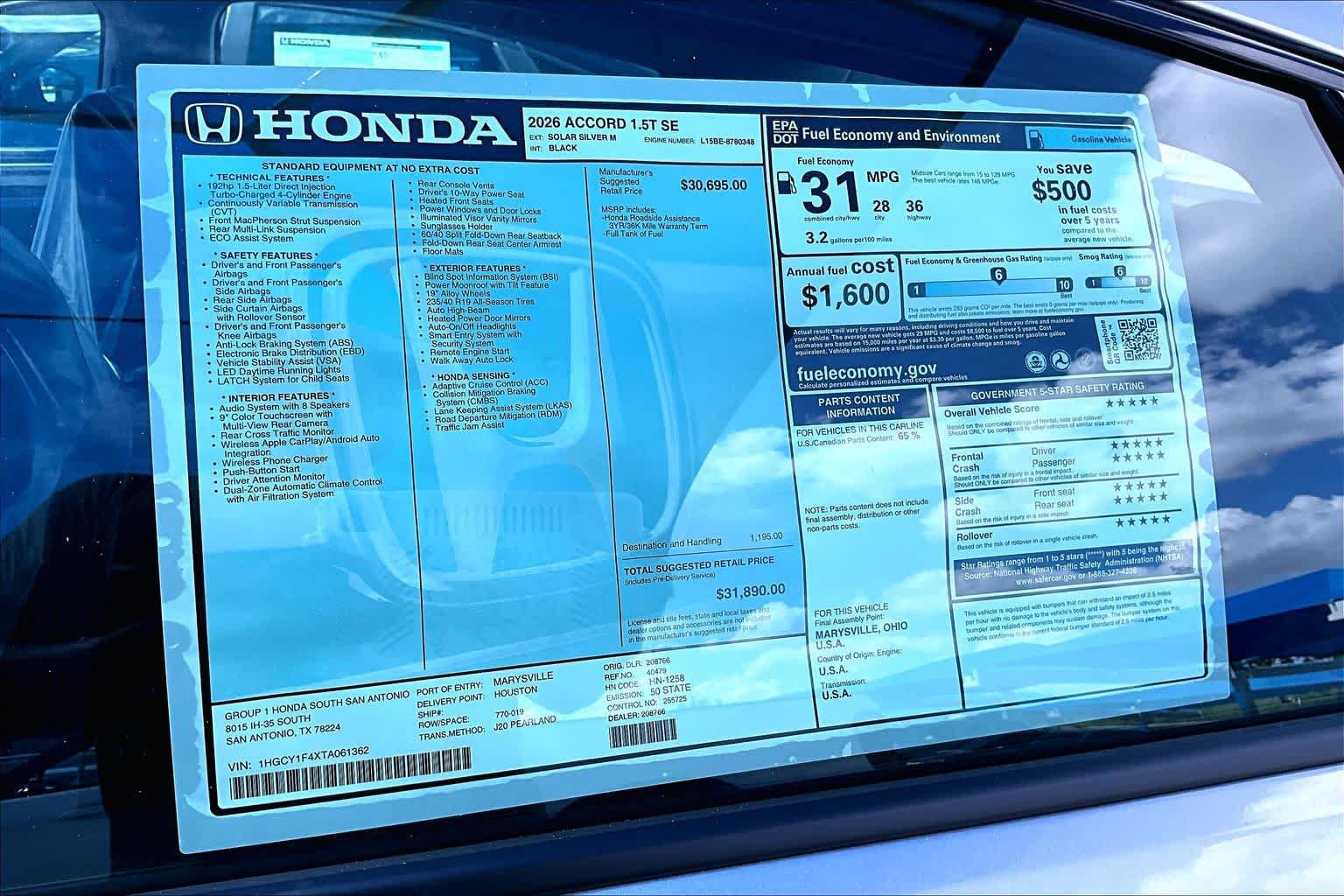 New 2026 Honda Accord SE image 18