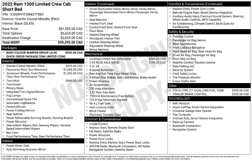 Used 2022 RAM 1500 Limited w/ Body-Colour Bumper Group AWD/4WD image 19