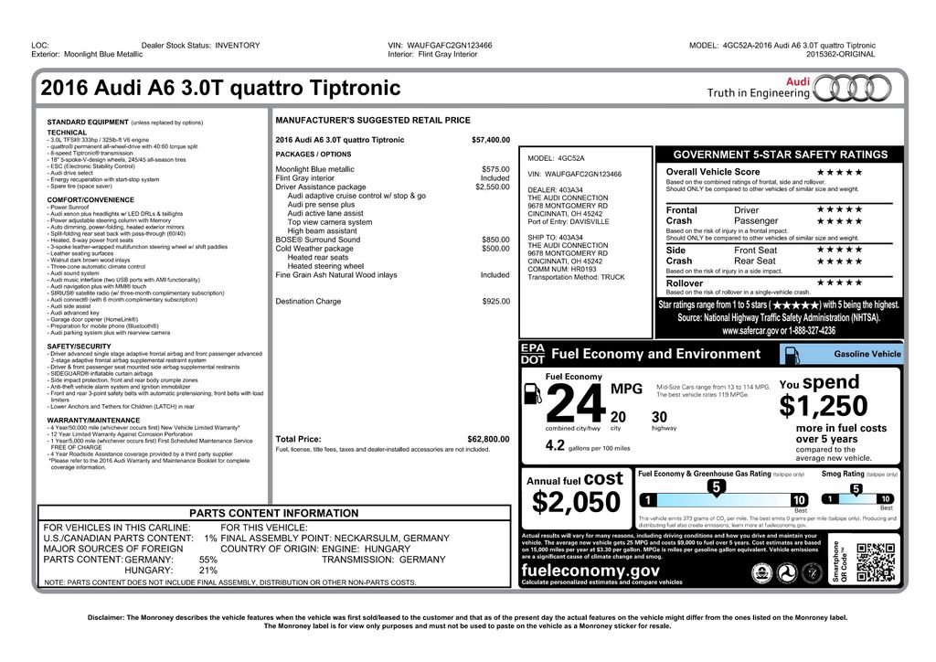 Used 2016 Audi A6 3.0T Premium Plus w/ Driver Assistance Package image 3