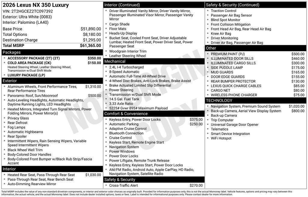Used 2026 Lexus NX 350 AWD w/ Accessory Package (2T) image 2
